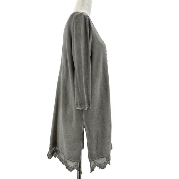 Gretty Zueger Womens Small Top Tunic Distressed Gray Lace Boho Hippie - Picture 4 of 7